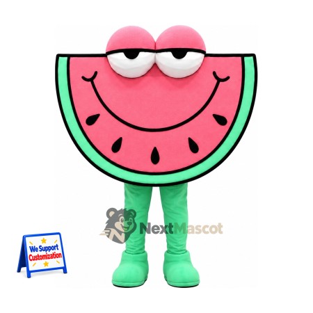 Watermelon Slice Mascot Costume - Green Legs and Sleepy Eyes Watermelon Slice Mascot Costume - Green Legs and Sleepy Eyes