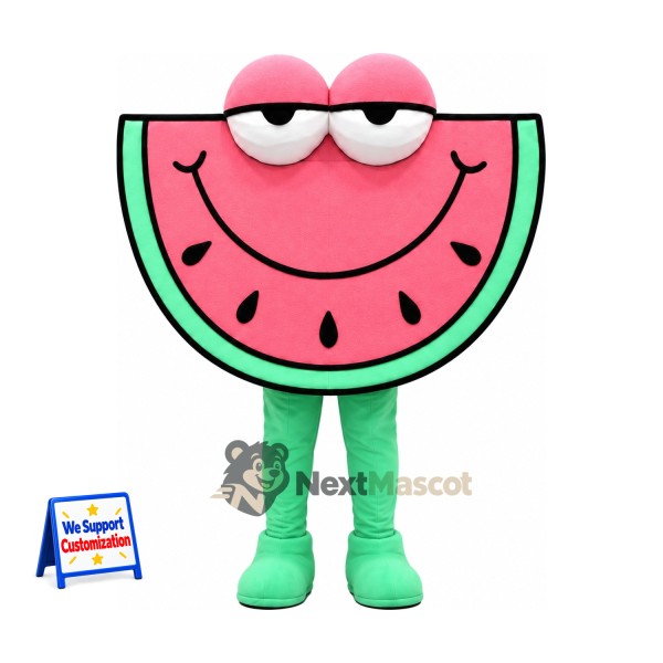 Watermelon Slice Mascot Costume - Green Legs and Sleepy Eyes