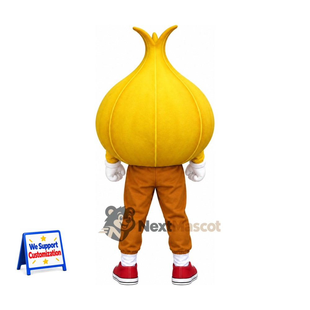 Onion Mascot Costume - Brown Pants and Red Sneakers for Food Festivals Onion Mascot Costume - Brown Pants and Red Sneakers for Food Festivals