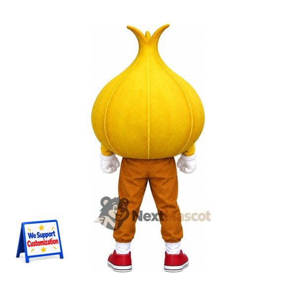 Onion Mascot Costume - Brown Pants and Red Sneakers for Food Festivals Onion Mascot Costume - Brown Pants and Red Sneakers for Food Festivals
