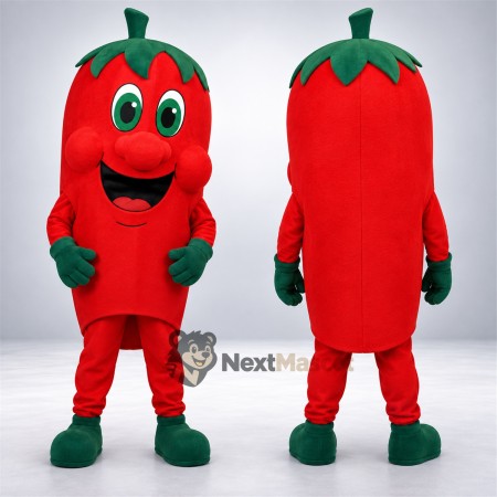 Bell Pepper Mascot Costume - Red, Green Gloves and Shoes for Food Festivals Bell Pepper Mascot Costume - Red, Green Gloves and Shoes for Food Festivals
