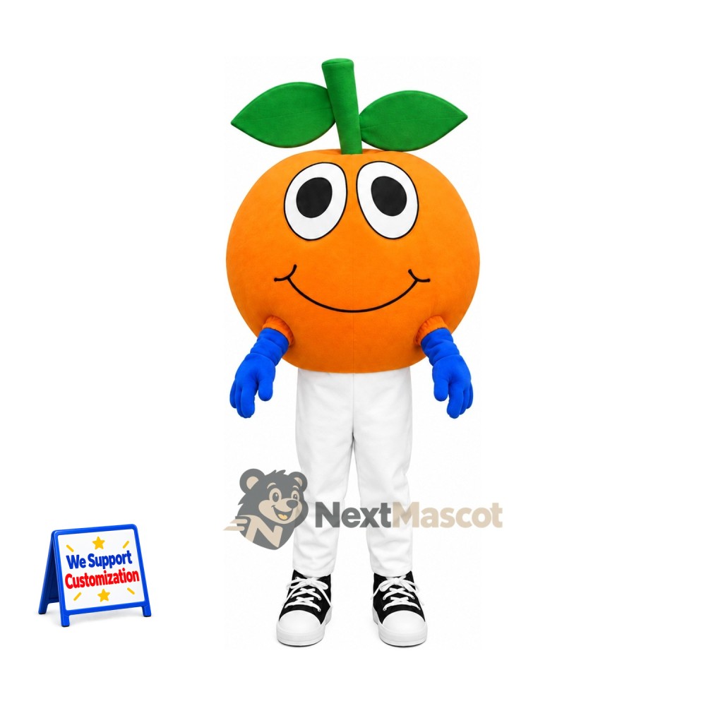 Orange Mascot Costume - White Pants and Blue Gloves for Food Festivals Orange Mascot Costume - White Pants and Blue Gloves for Food Festivals
