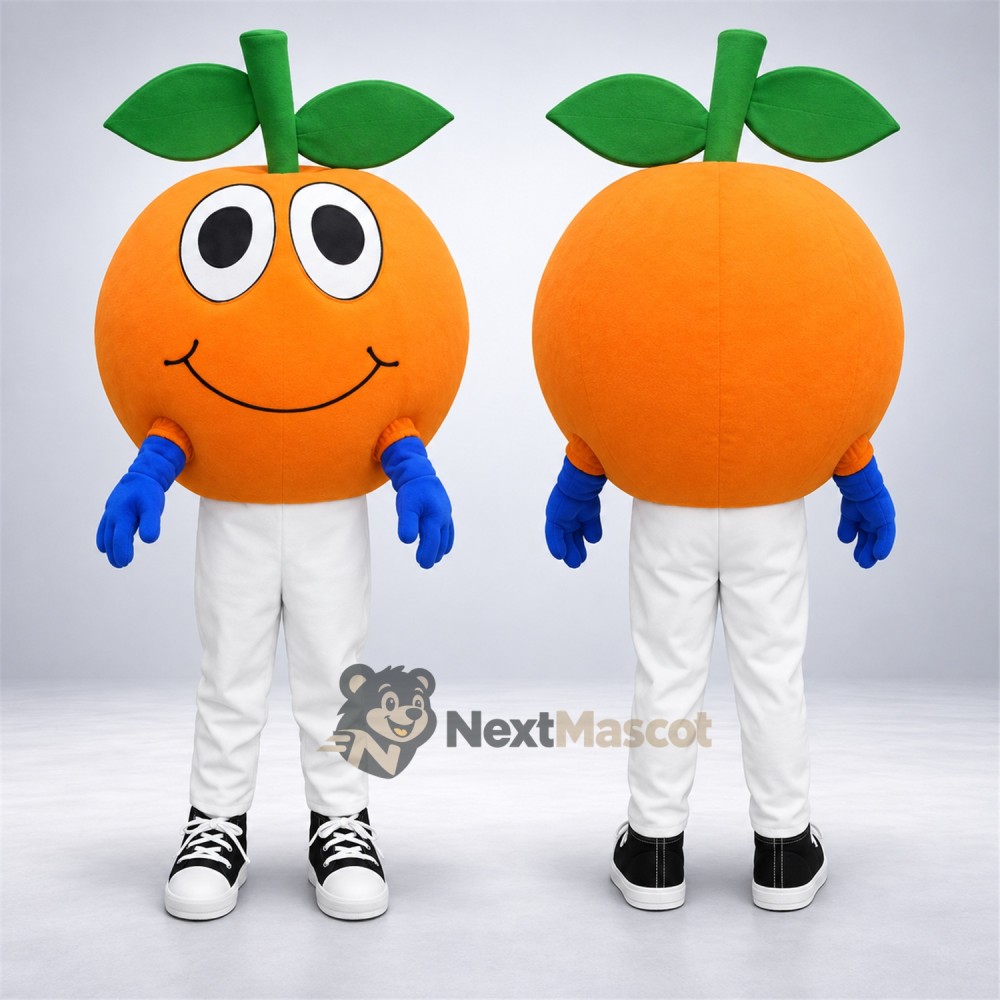 Orange Mascot Costume - White Pants and Blue Gloves for Food Festivals Orange Mascot Costume - White Pants and Blue Gloves for Food Festivals