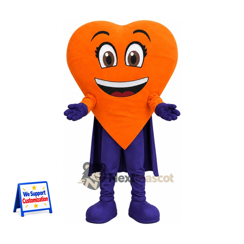 Heart Mascot Costume - Orange, Purple Cape Heart Mascot Costume - Orange, Purple Cape
