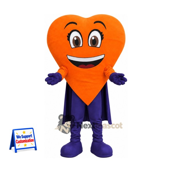 Heart Mascot Costume - Orange, Purple Cape