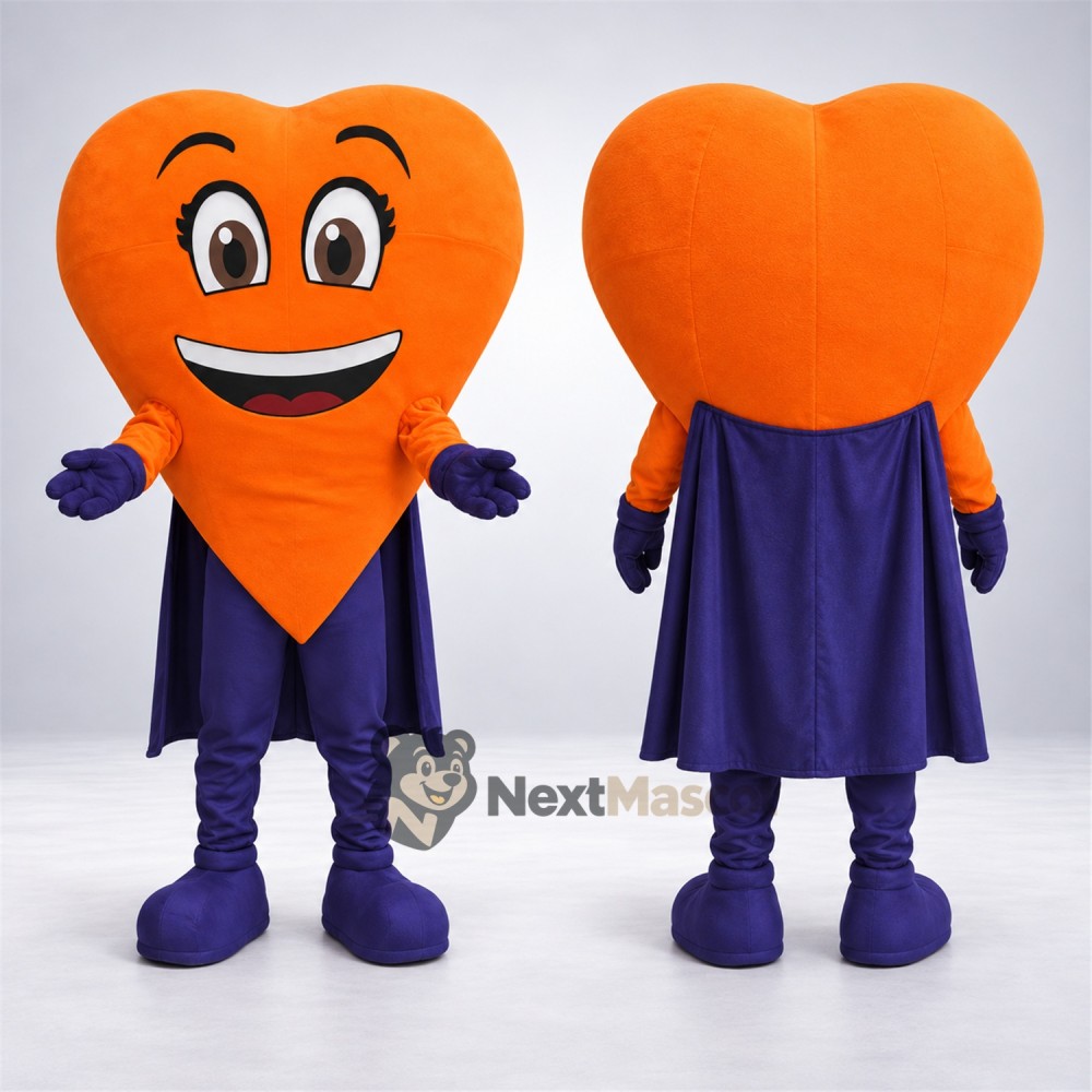 Heart Mascot Costume - Orange, Purple Cape Heart Mascot Costume - Orange, Purple Cape