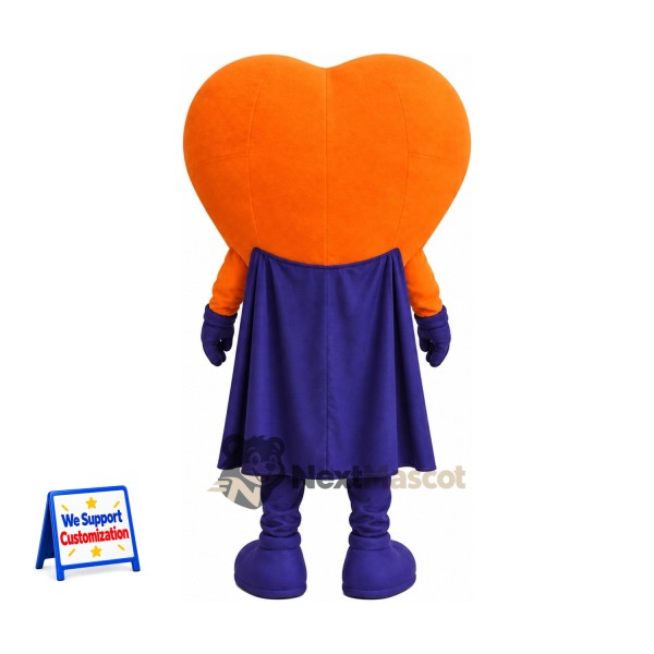 Heart Mascot Costume - Orange, Purple Cape Heart Mascot Costume - Orange, Purple Cape