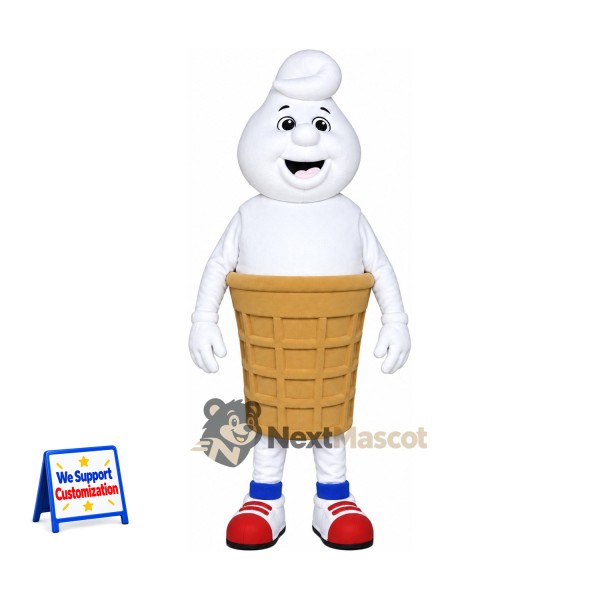 Vanilla Ice Cream Cone Mascot Costume - Red Sneakers