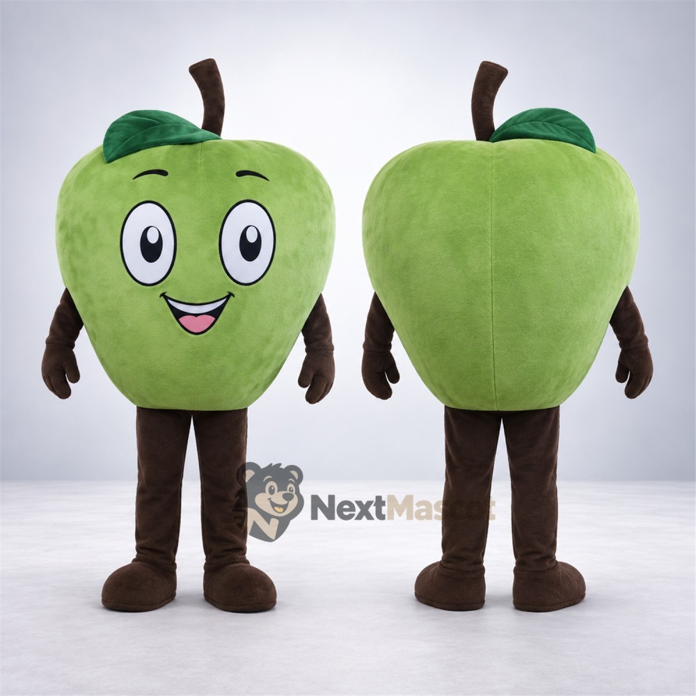 Apple Mascot Costume - Green, Brown Arms and Legs for Food Festivals Apple Mascot Costume - Green, Brown Arms and Legs for Food Festivals