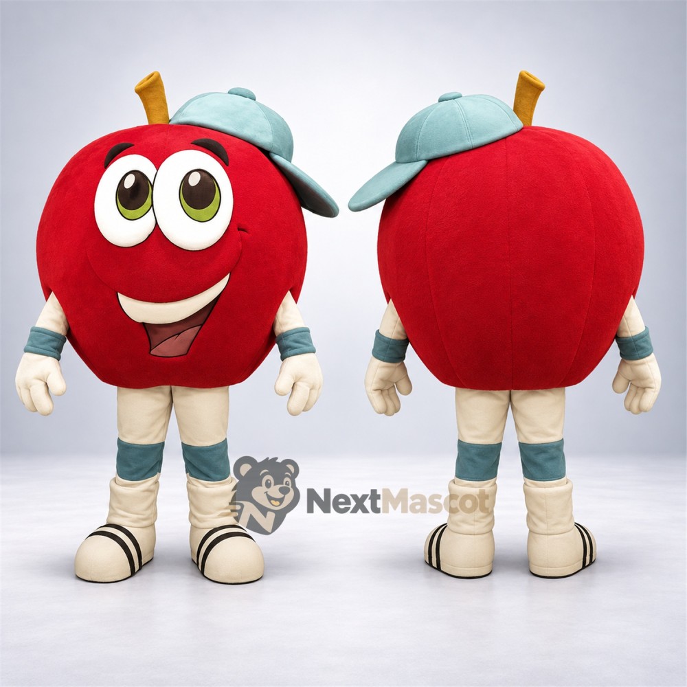 Apple Mascot Costume - Red, Blue Cap Apple Mascot Costume - Red, Blue Cap