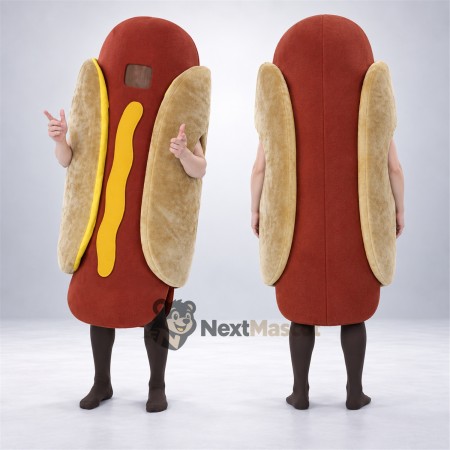 Hot Dog Mascot Costume - Mustard Stripe and Brown Legs Hot Dog Mascot Costume - Mustard Stripe and Brown Legs