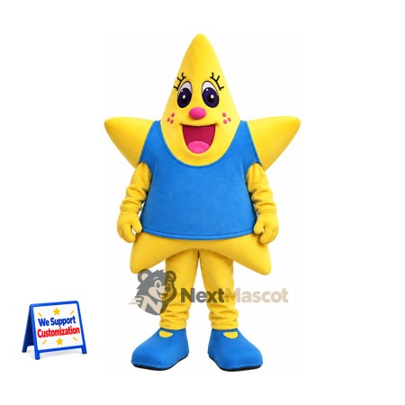Star Mascot Costume - Yellow, Blue Shirt Star Mascot Costume - Yellow, Blue Shirt