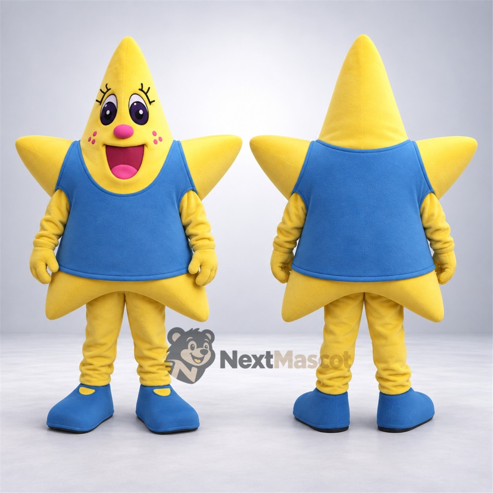 Star Mascot Costume - Yellow, Blue Shirt Star Mascot Costume - Yellow, Blue Shirt