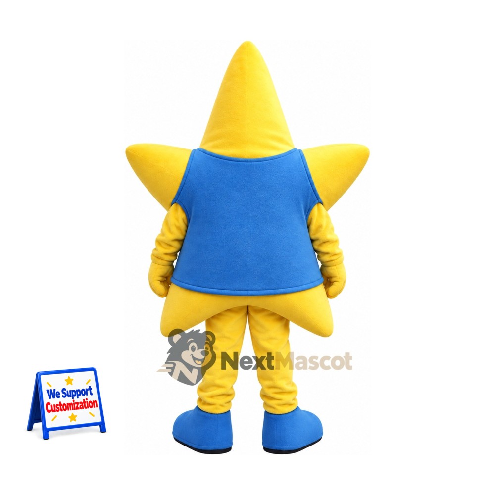Star Mascot Costume - Yellow, Blue Shirt Star Mascot Costume - Yellow, Blue Shirt