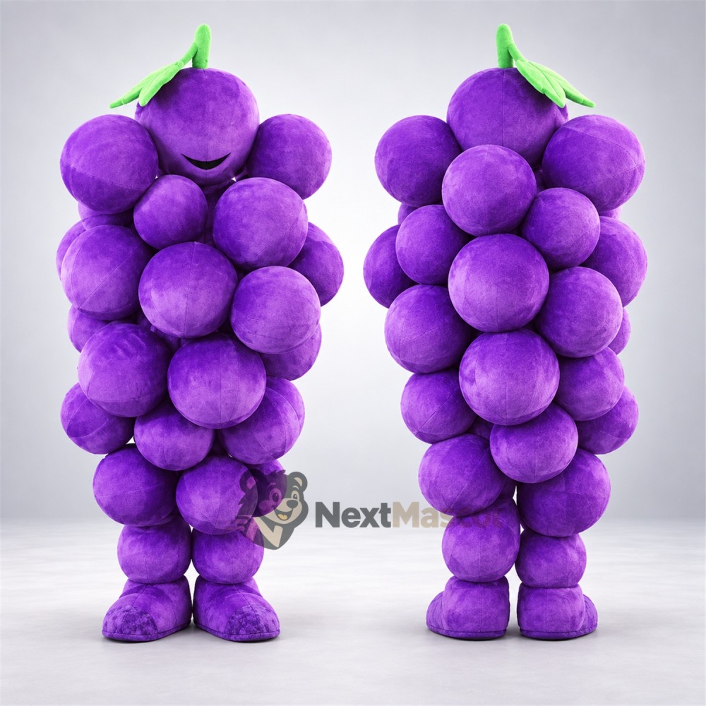 Grapes Mascot Costume - Purple, Purple Shoes for Food Festivals Grapes Mascot Costume - Purple, Purple Shoes for Food Festivals