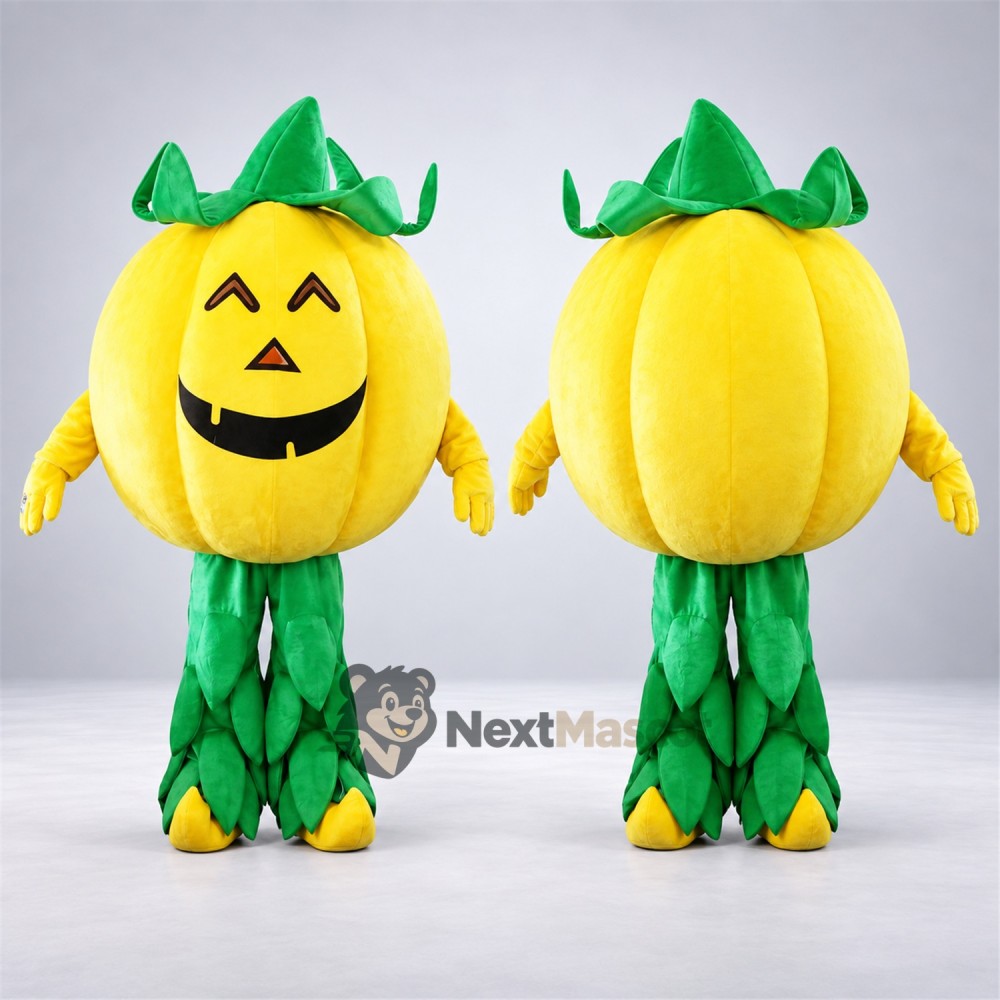 Jack O Lantern Mascot Costume - Yellow Face and Green Leaf Pants Jack O Lantern Mascot Costume - Yellow Face and Green Leaf Pants
