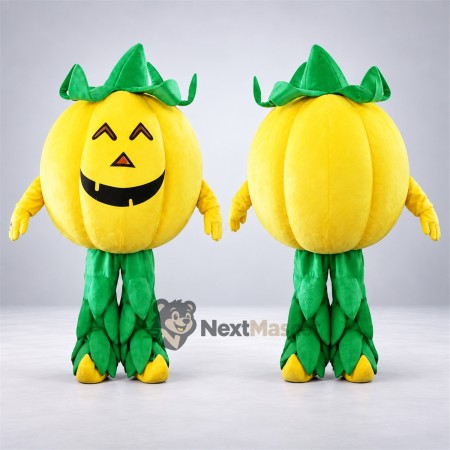 Jack O Lantern Mascot Costume - Yellow Face and Green Leaf Pants Jack O Lantern Mascot Costume - Yellow Face and Green Leaf Pants