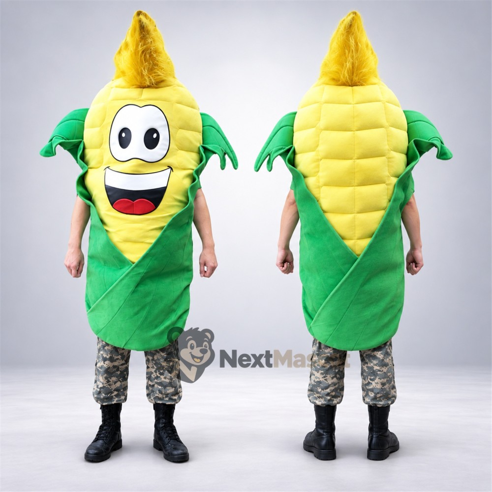 Corn Mascot Costume - Big Smile and Green Shirt