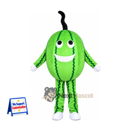 Watermelon Mascot Costume - Green Stripes and White Shoes for Food Fairs Watermelon Mascot Costume - Green Stripes and White Shoes for Food Fairs