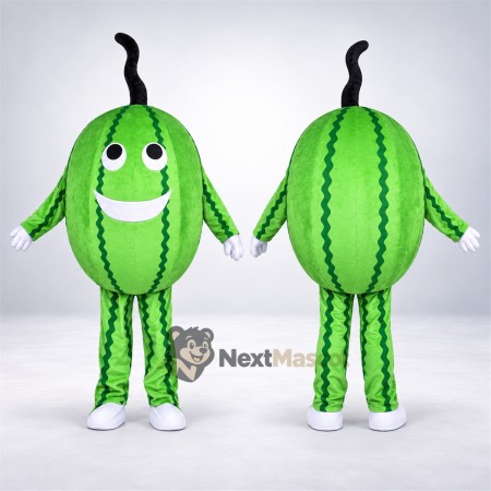 Watermelon Mascot Costume - Green Stripes and White Shoes for Food Fairs Watermelon Mascot Costume - Green Stripes and White Shoes for Food Fairs
