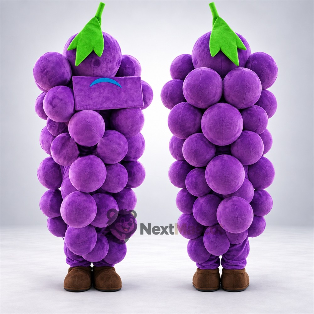 Grapes Mascot Costume - Purple, Brown Shoes