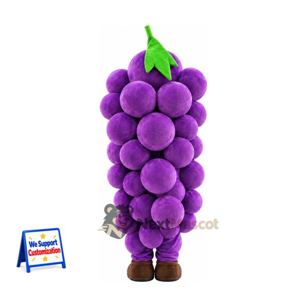 Grapes Mascot Costume - Purple, Brown Shoes Grapes Mascot Costume - Purple, Brown Shoes