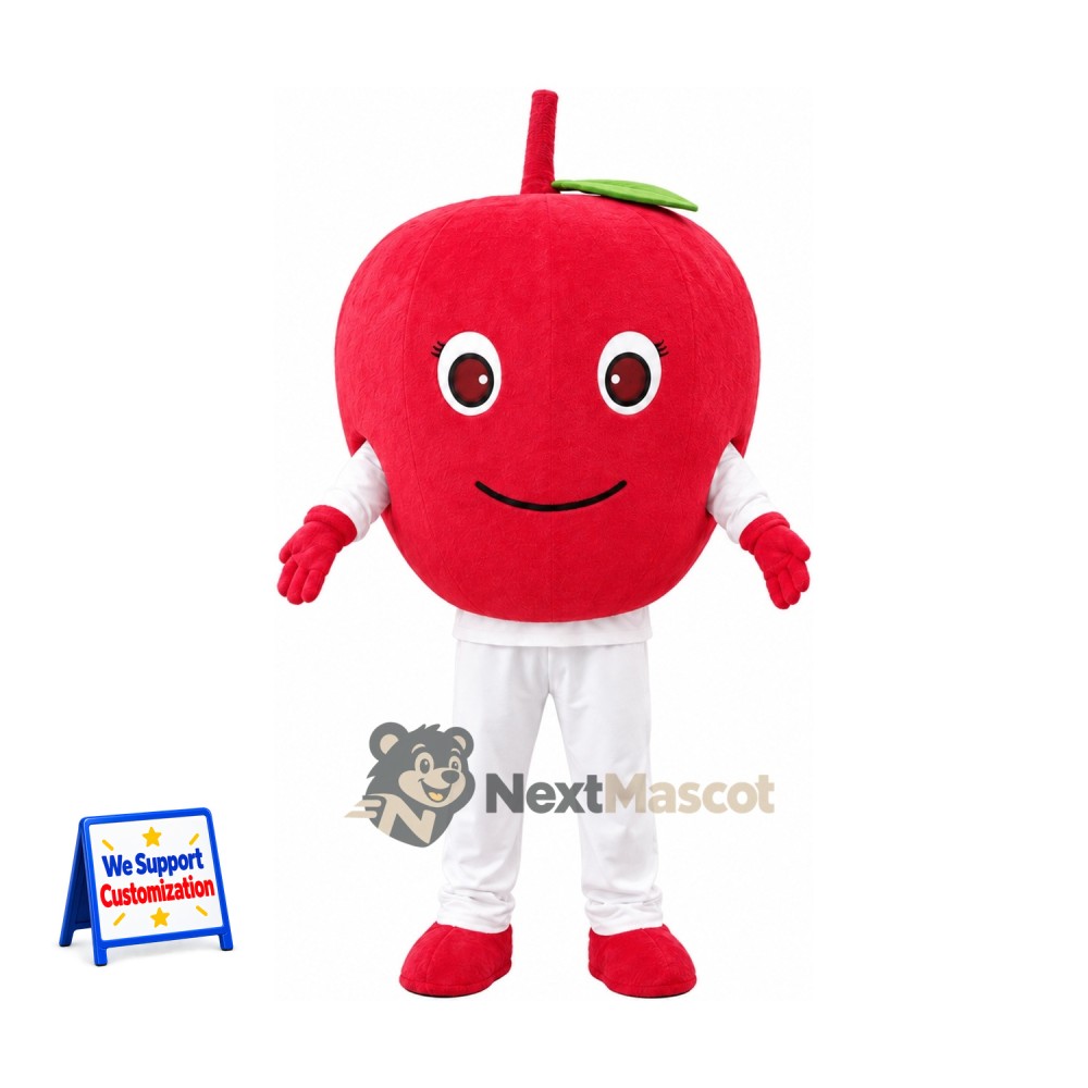 Apple Mascot Costume - Red, White Pants and Red Stem for Food Festivals