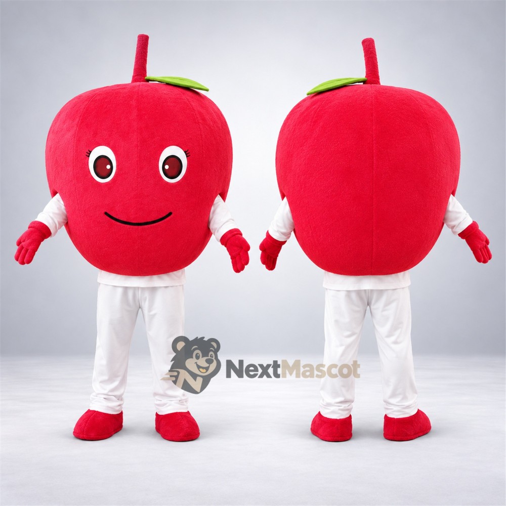 Apple Mascot Costume - Red, White Pants and Red Stem for Food Festivals
