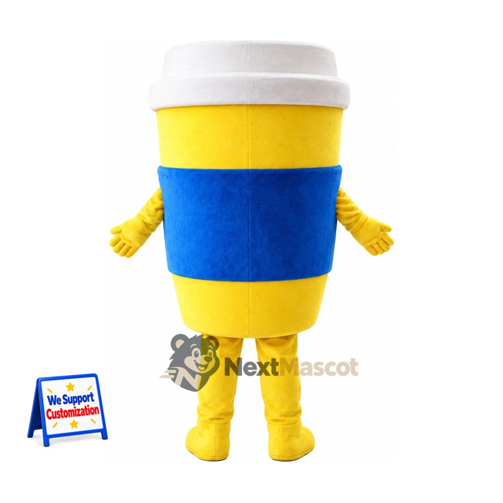 Coffee Cup Mascot Costume - Yellow, Blue Sleeve Coffee Cup Mascot Costume - Yellow, Blue Sleeve
