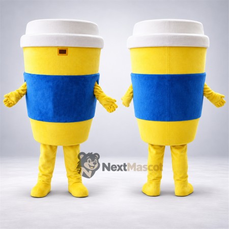 Coffee Cup Mascot Costume - Yellow, Blue Sleeve Coffee Cup Mascot Costume - Yellow, Blue Sleeve
