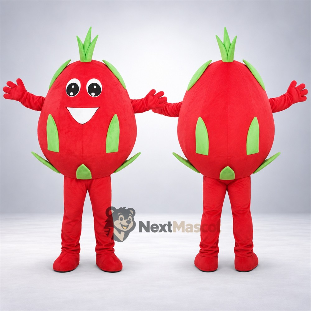 Dragon Fruit Mascot Costume - Red, Green Scales Dragon Fruit Mascot Costume - Red, Green Scales