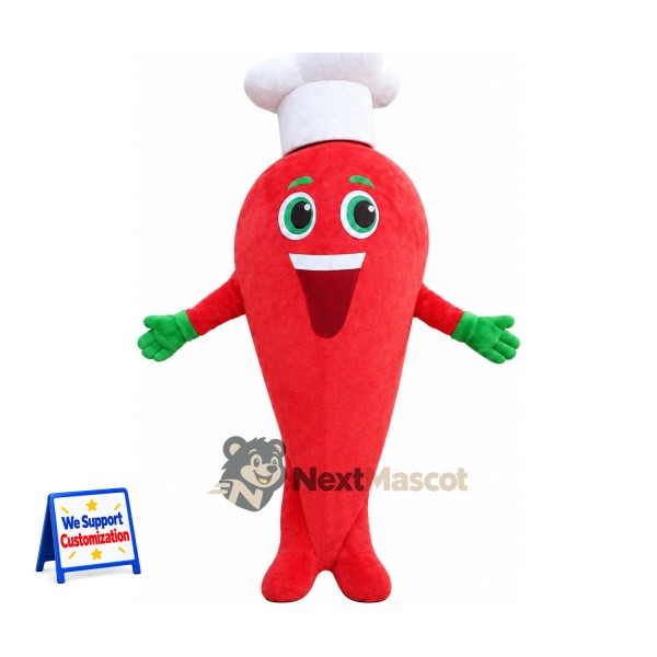 Chili Pepper Mascot Costume - Chef Style, Red for Food Festivals