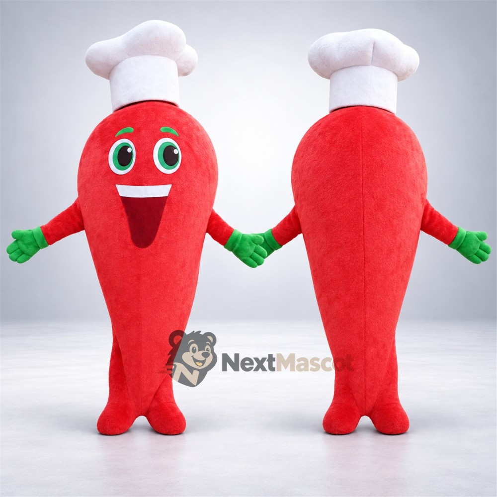 Chili Pepper Mascot Costume - Chef Style, Red for Food Festivals