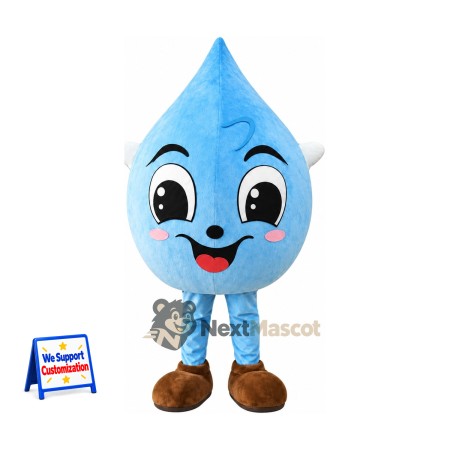 Water Drop Mascot Costume - Blue, Eyelashes and Brown Shoes Water Drop Mascot Costume - Blue, Eyelashes and Brown Shoes
