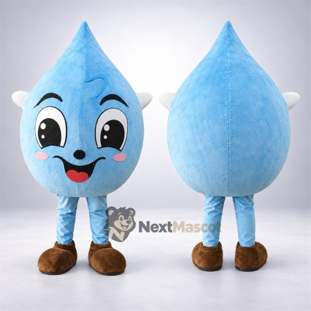 Water Drop Mascot Costume - Blue, Eyelashes and Brown Shoes Water Drop Mascot Costume - Blue, Eyelashes and Brown Shoes