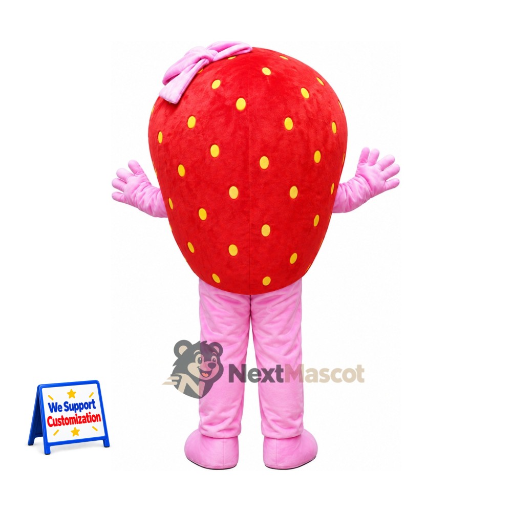 Strawberry Mascot Costume - Pink Bow and Pants Strawberry Mascot Costume - Pink Bow and Pants