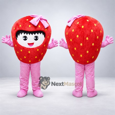 Strawberry Mascot Costume - Pink Bow and Pants Strawberry Mascot Costume - Pink Bow and Pants
