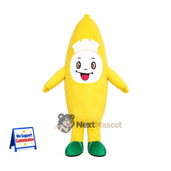 Banana Mascot Costume - White Face and Green Boots for Food Festivals