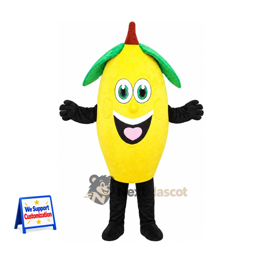 Mango Mascot Costume - Yellow, Black Arms and Legs for Restaurant Events