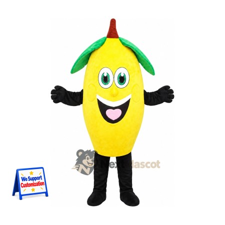 Mango Mascot Costume - Yellow, Black Arms and Legs for Restaurant Events