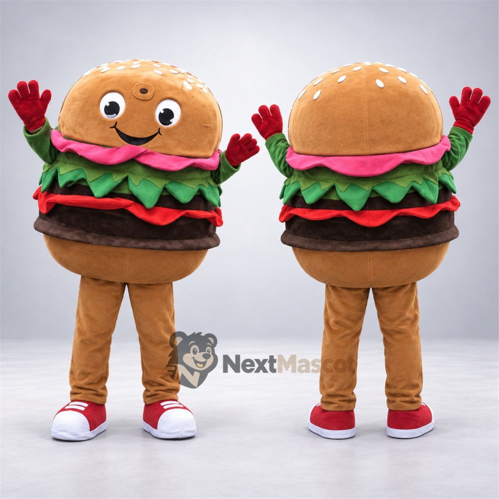 Burger Mascot Costume - Brown Legs and Red Sneakers Burger Mascot Costume - Brown Legs and Red Sneakers
