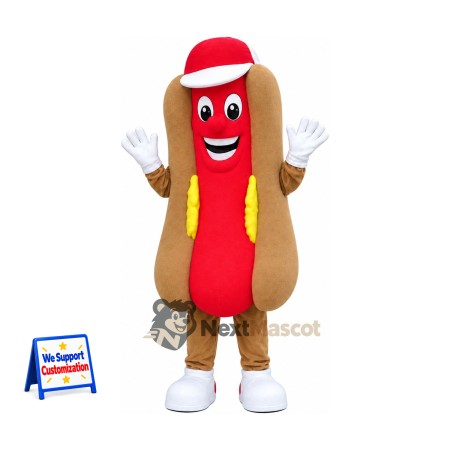 Hot Dog Mascot Costume - Red Cap and White Shoes for Food Fairs Hot Dog Mascot Costume - Red Cap and White Shoes for Food Fairs