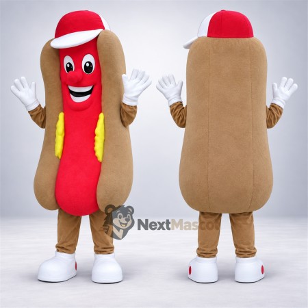 Hot Dog Mascot Costume - Red Cap and White Shoes for Food Fairs Hot Dog Mascot Costume - Red Cap and White Shoes for Food Fairs