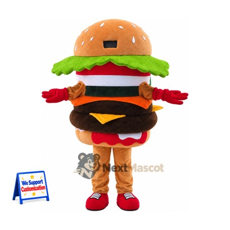 Double Burger Mascot Costume - Red Gloves and Shoes Double Burger Mascot Costume - Red Gloves and Shoes