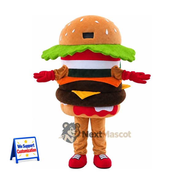 Double Burger Mascot Costume - Red Gloves and Shoes