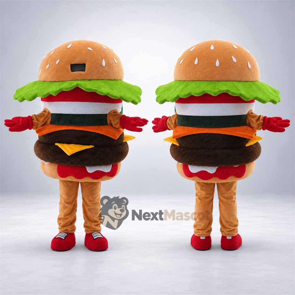 Double Burger Mascot Costume - Red Gloves and Shoes Double Burger Mascot Costume - Red Gloves and Shoes