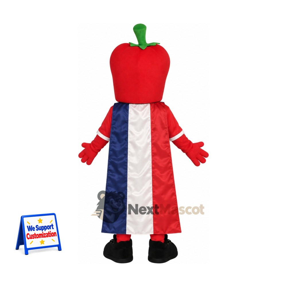 Bell Pepper Mascot Costume - Red, Striped Shirt for Food Festivals Bell Pepper Mascot Costume - Red, Striped Shirt for Food Festivals