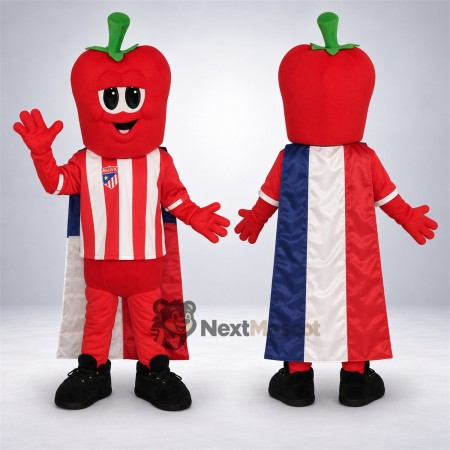 Bell Pepper Mascot Costume - Red, Striped Shirt for Food Festivals Bell Pepper Mascot Costume - Red, Striped Shirt for Food Festivals