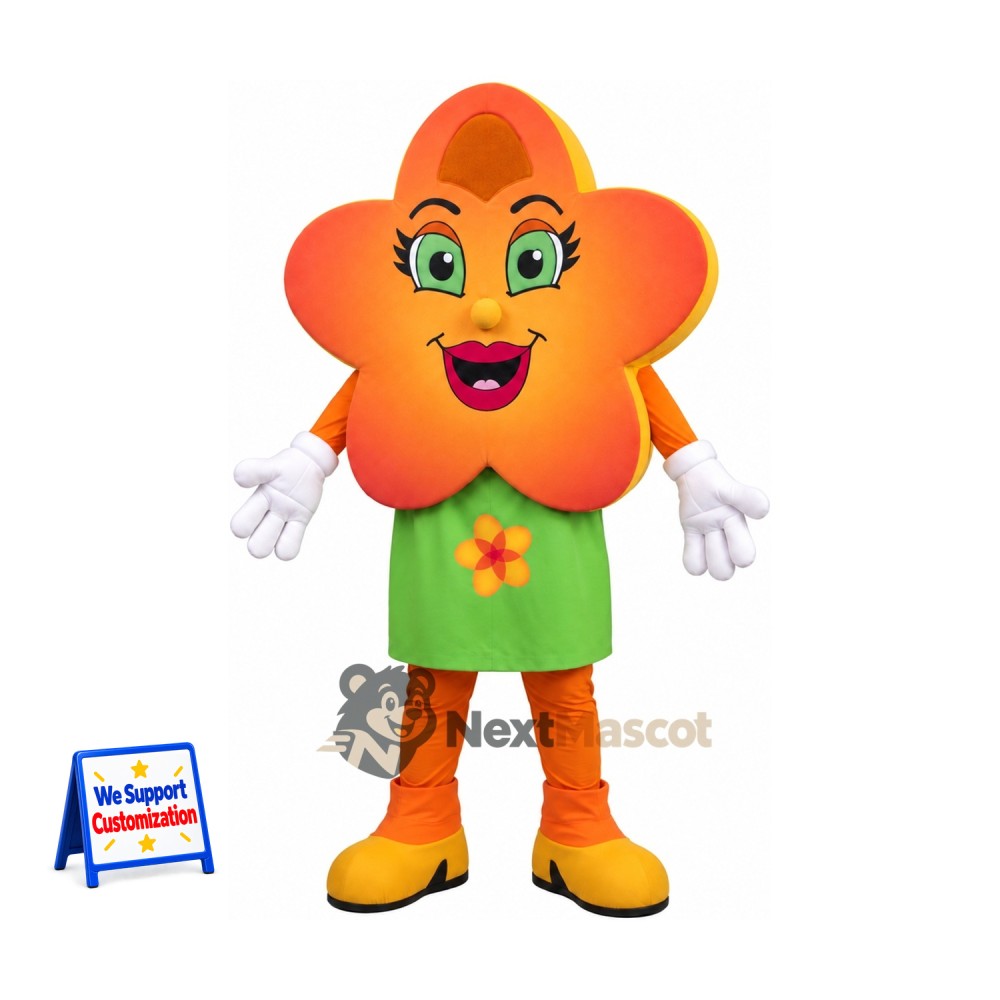Flower Mascot Costume - Orange, Green Shirt Flower Mascot Costume - Orange, Green Shirt