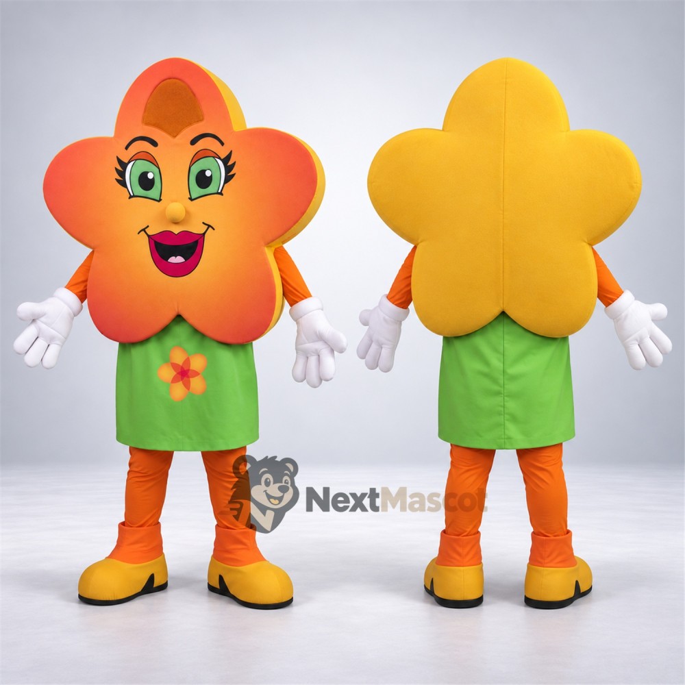 Flower Mascot Costume - Orange, Green Shirt Flower Mascot Costume - Orange, Green Shirt